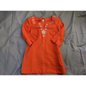 J.Crew Top Orange Linen Tunic Floral Embroidered Hippie Womens Size 0